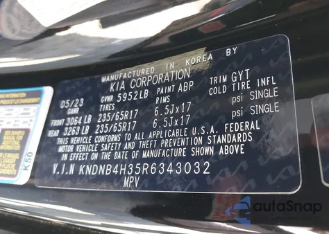 2024 Kia Carnival Mpv Lx Seat Package from USA, damaged, VIN KNDNB4H35R6343032